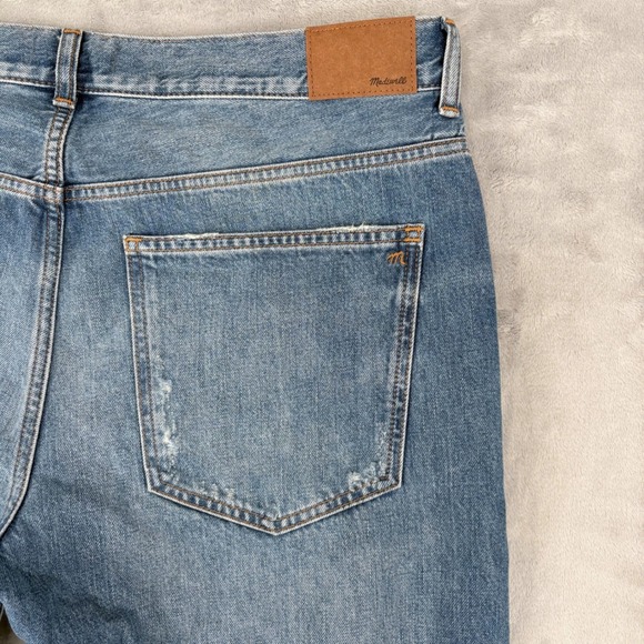 Madewell Jeans Women 32 (Fit 38x29.5) Blue Dean Easy Straight Distressed Raw Hem - Picture 9 of 13